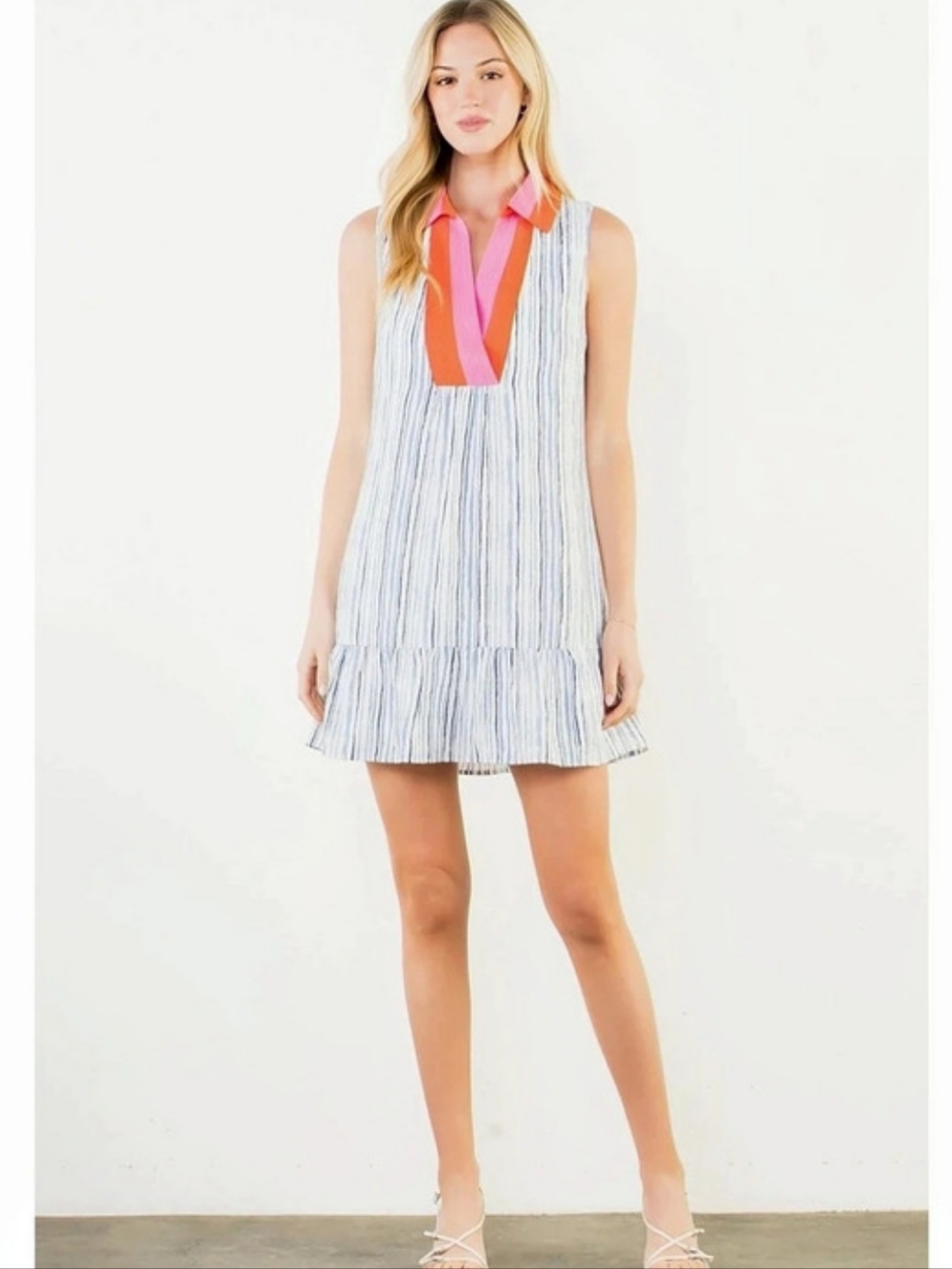 THML Alexis Sleeveless Striped Pattern V Neck Dress New